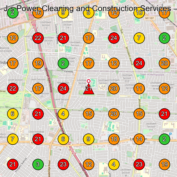 J s Power Cleaning and Construction Services House Cleaning Service GeoGrid ranking map for Levittown NY